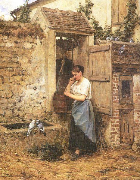 Mosler, Henry Peasant Girl and Doves oil painting image